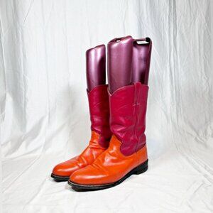 Vintage Justin Womens Red Orange Leather Cowgirl Western Roper Boots~7.5~